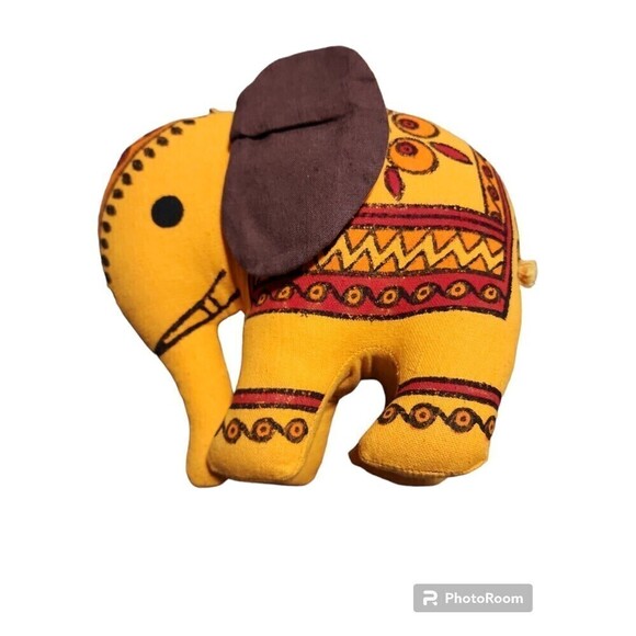 Elephant Stuff Toy With Block Print Yellow - Picture 5 of 9